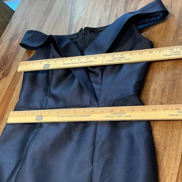 Alfred Sung Navy Midnight Blue Off The Shoulder Satin Gown Size 8 Evening Formal - Picture 6 of 15